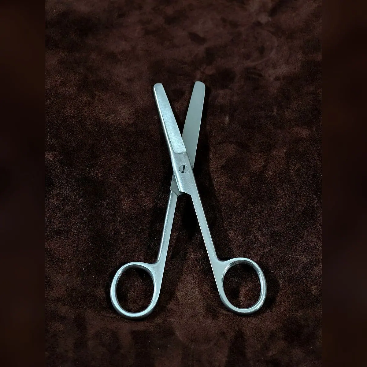 Operating Scissors Blunt/Blunt by Morbella Instruments — blades open, photographed at the Sialkot workshop