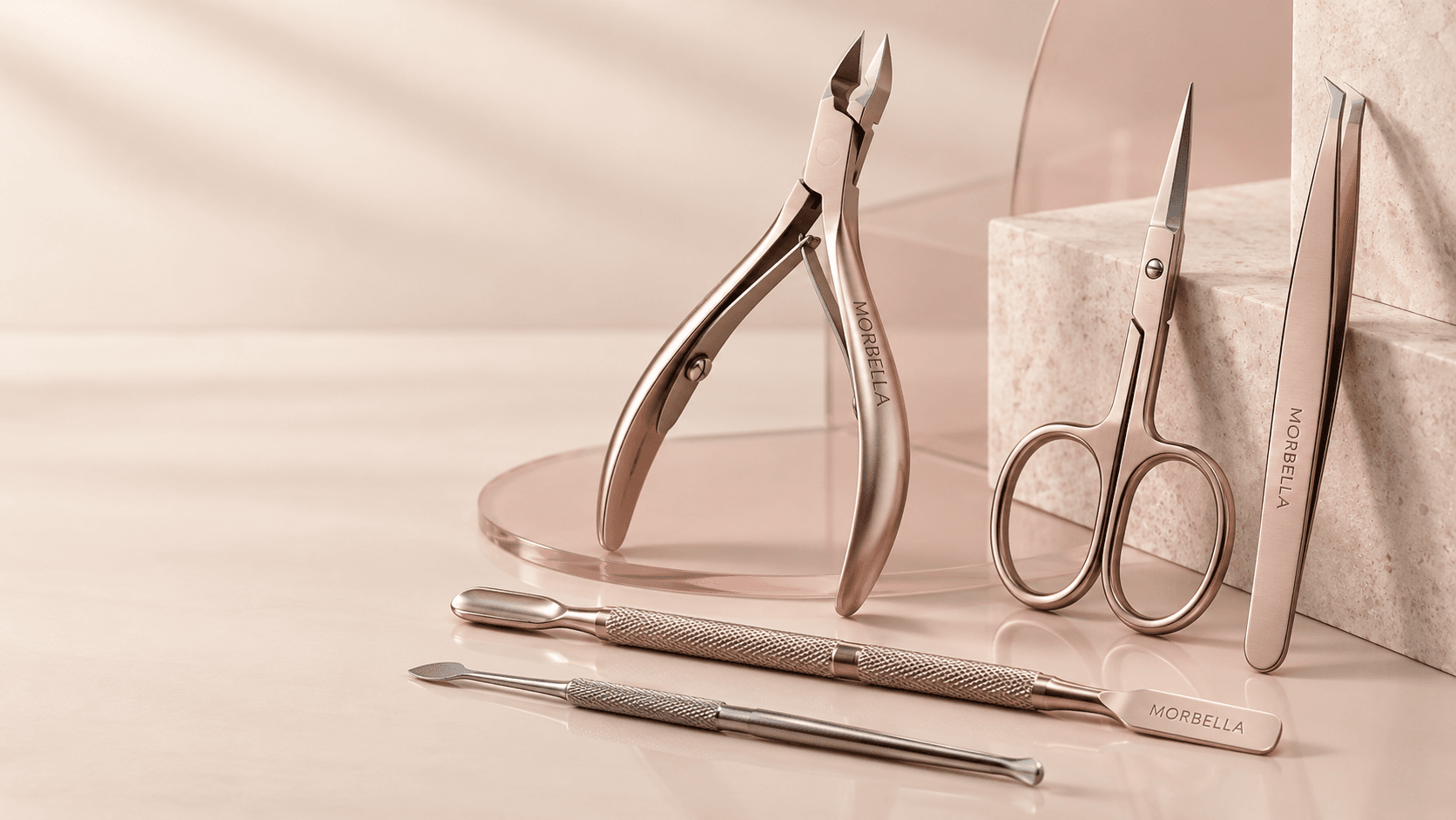 Morbella rose-tone tweezers with laser mark