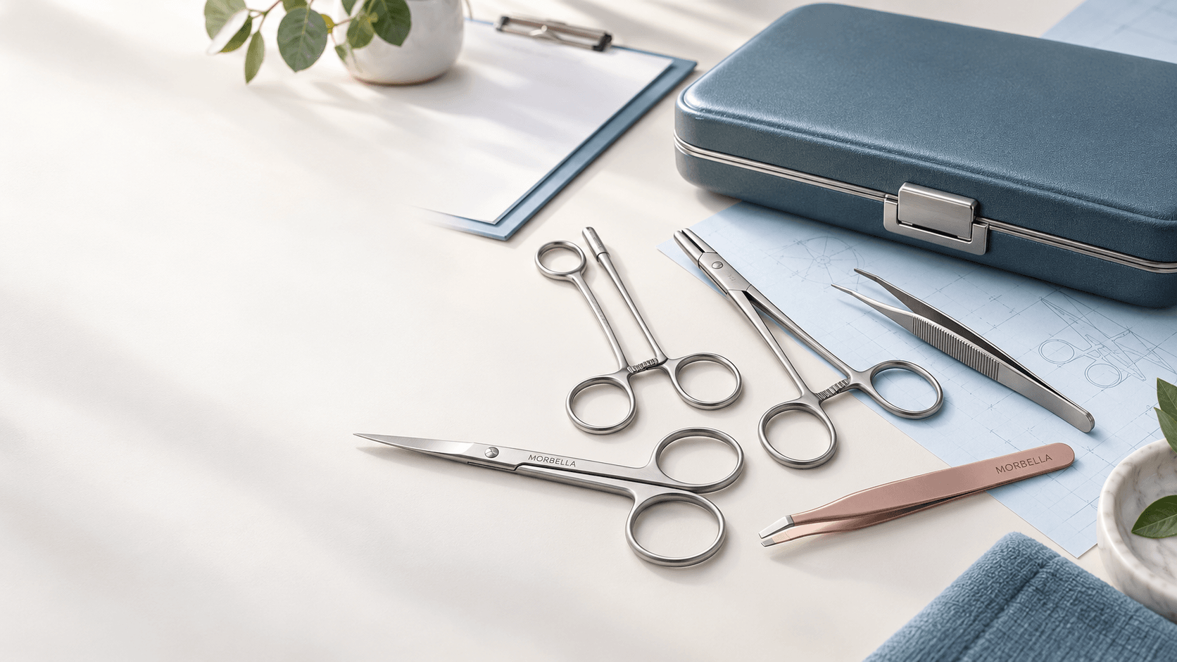 Morbella surgical and beauty instruments with a specification sheet