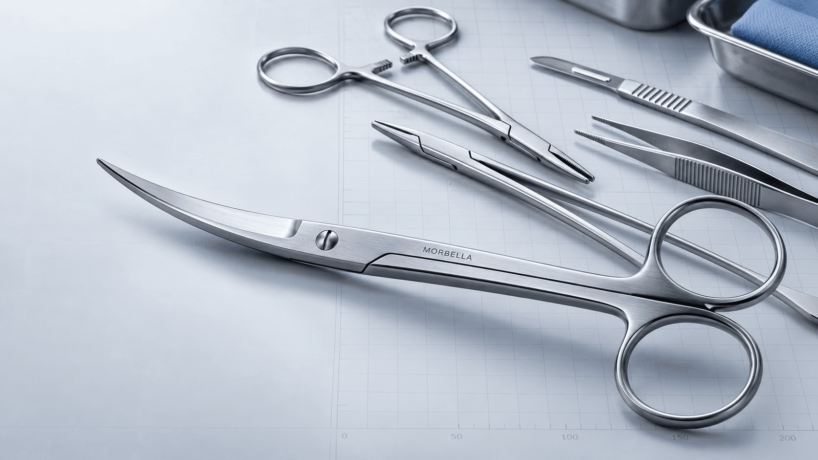 Morbella curved surgical scissors with laser mark