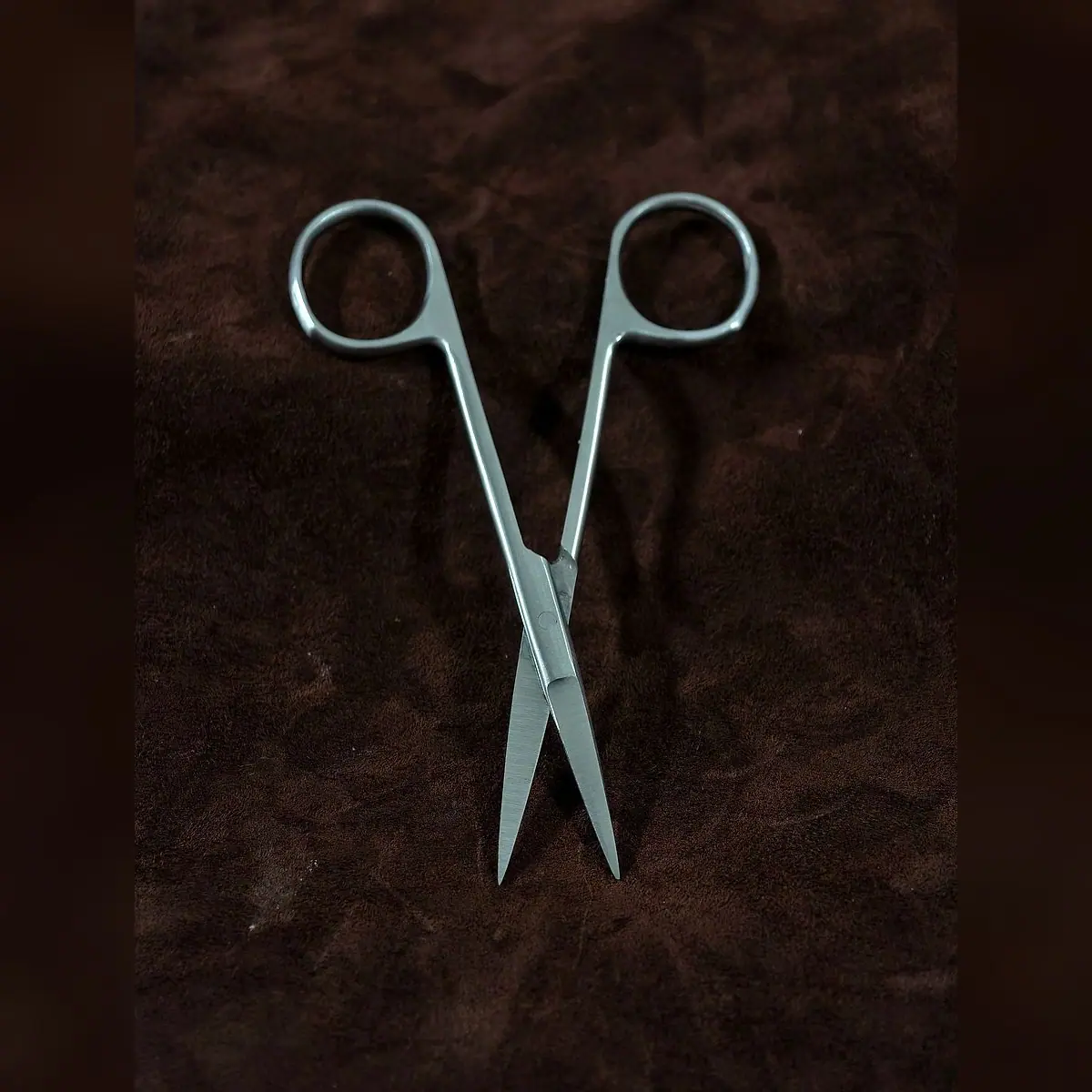 Iris Scissors Round, Single-Use by Morbella Instruments — blades open, front view, photographed at the Sialkot workshop