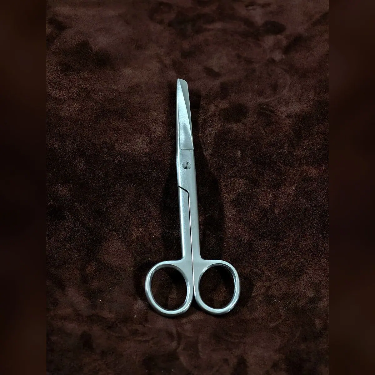 Operating Scissors Sharp/Blunt by Morbella Instruments — closed, front view, photographed at the Sialkot workshop